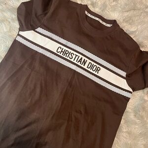 Dior Chocolate Brown Tee with Logo Detail